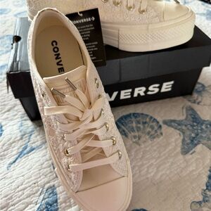 Converse Cream Canvas Sneakers with Rubber Toe Cap